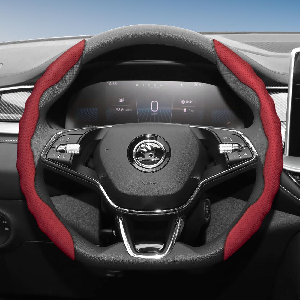 Подходит для чехла на руль Skoda с волнистым спортивным дизайном, дышащая кожа, сегментированный, нескользящий, впитывающий пот, защита для Octavia,