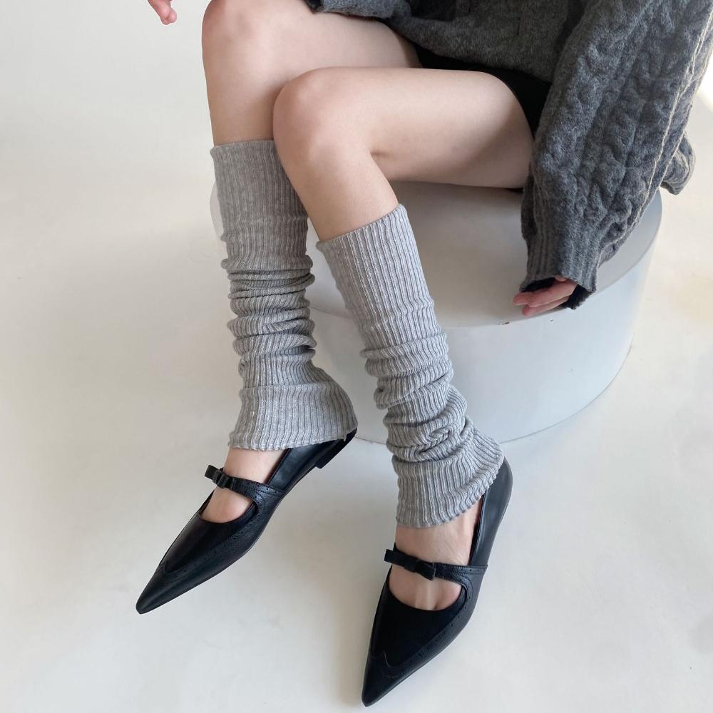 Women Leg Warmers Patchwork Silver Shiny Foot Cover Knee Socks Y2k Girls Leg Warmers Solid Color Black Gray Long Socks Stockings