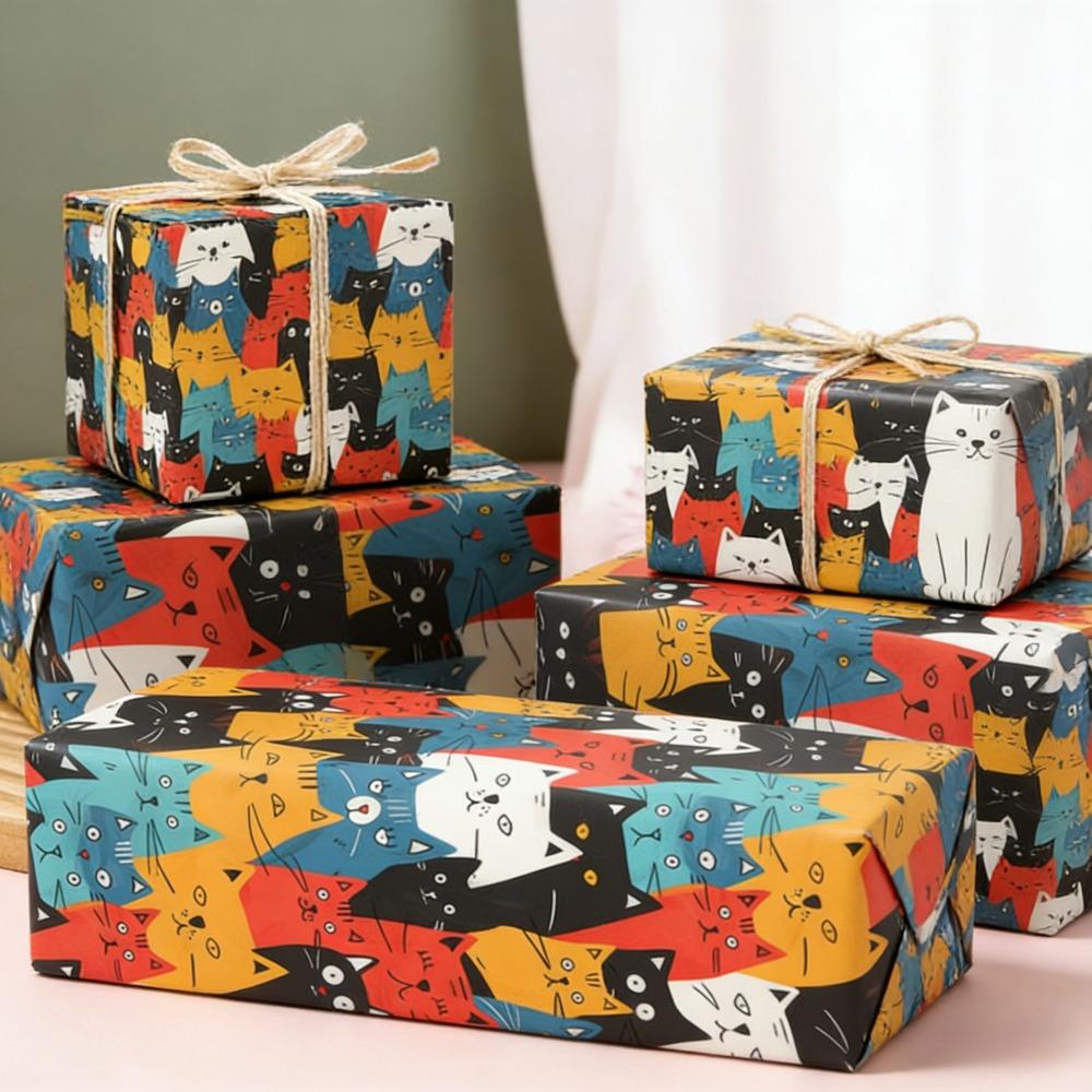 1Roll Of Large-Sized Colorful Cat Wrapping Paper, 43x500cm Roll - Cute Cartoon Cat Pattern Gift Wrapping Paper, Suitable For Cat Lovers, Birthdays