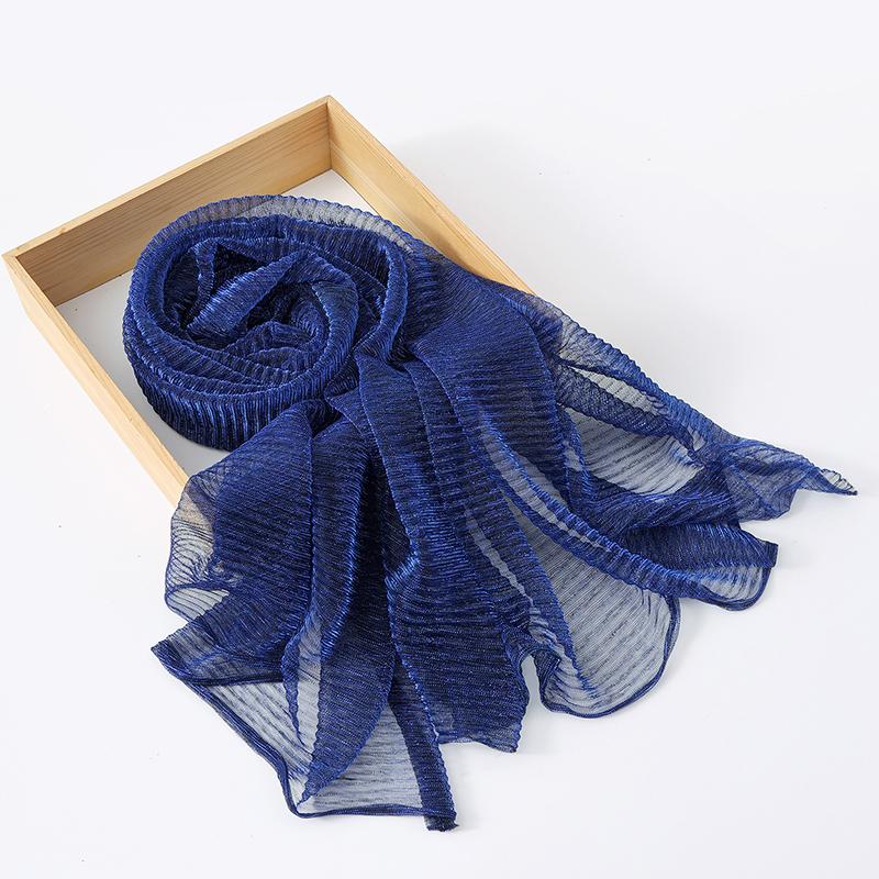 Женские мерцающие хиджабы Однотонный шарф Эластичная пряжа Жатый платок Мусульманский исламский тюрбан Блестящий однотонный шарф Головной убор Обертывание