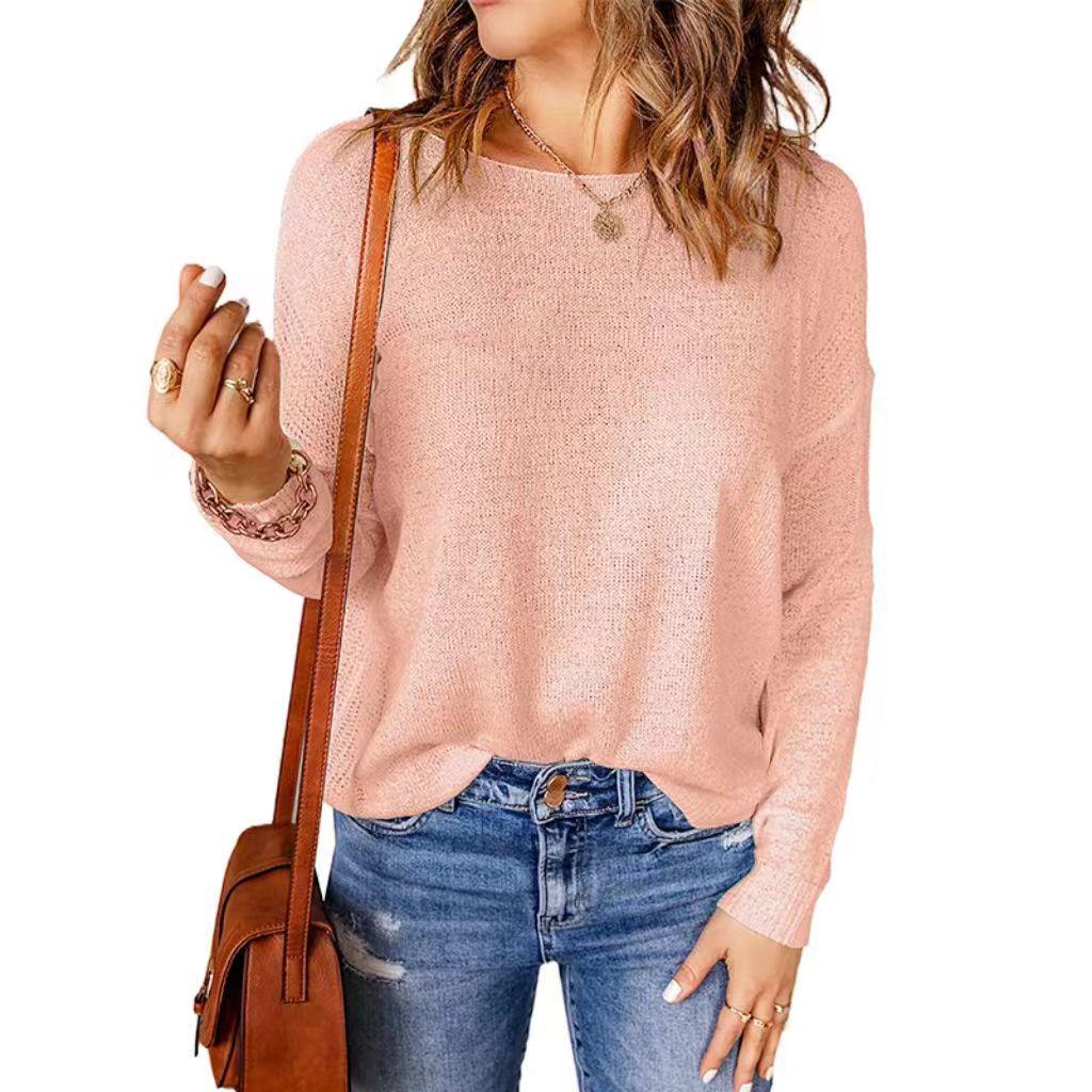 2024 Fall/Winter Women's White Long Sleeve Round Neck Sweater – European & American Style
