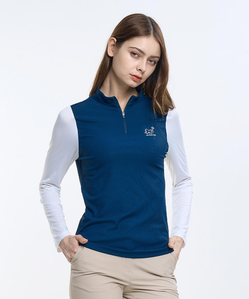 2ELA White Cool Women'S Color-Blocked Long Sleeve Zip-Up T-Shirt (M6St02) 4 Colors