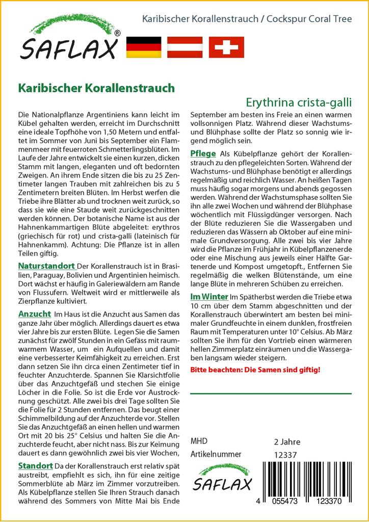 SAFLAX Cockspur Coral Tree - 6 семян - Erythrina cristagalli