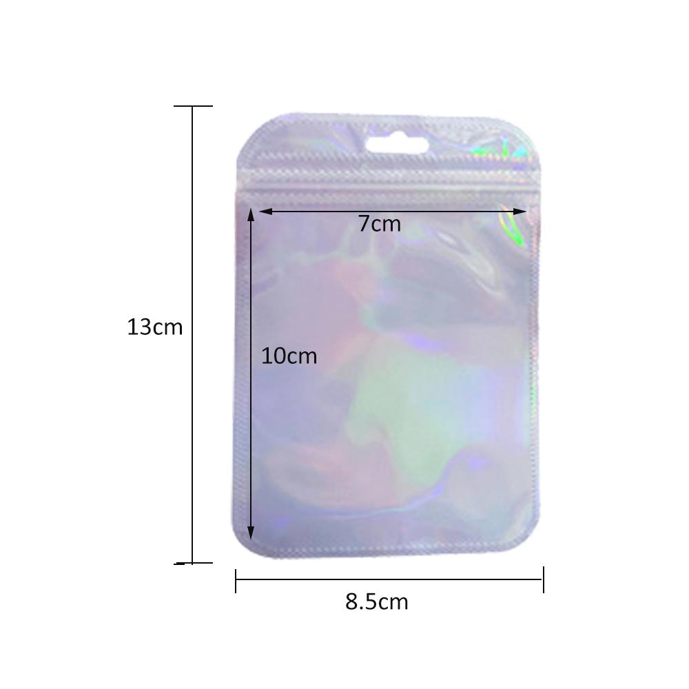 50 шт. голографический лазерный прозрачный пластиковый мешок для ювелирных изделий на молнии для хранения бусин в подарок для малого бизнеса упаковочные материалы