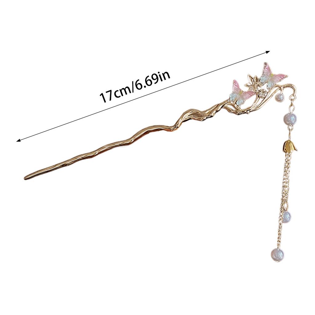 Elegant Flower Butterfly Hair Sticks Forks Ancient Chinese Chopsticks Style Hairpins Ponytail Holder Pearls Tassel Hair Jewelry