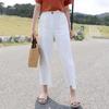 Women Pants High Waist Button Zipper Fly Casual Trousers Solid Color Straight Wide Leg Leisure Long Pants Daily Wear