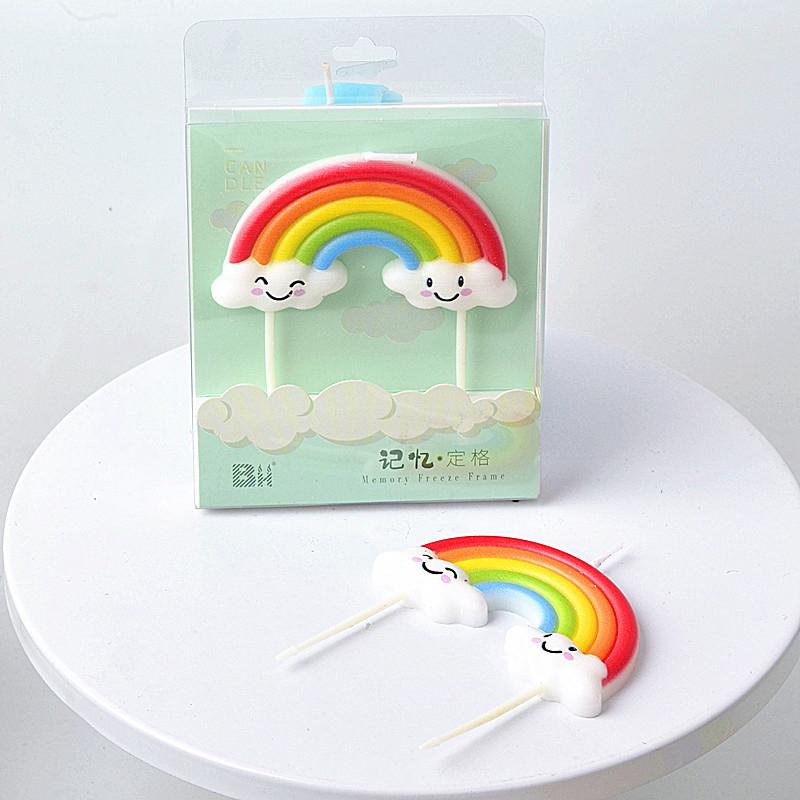 Rainbow Clouds Smiling Candles Children'S Cartoon Birthday Cake Dessert Decoration Wishing Candles