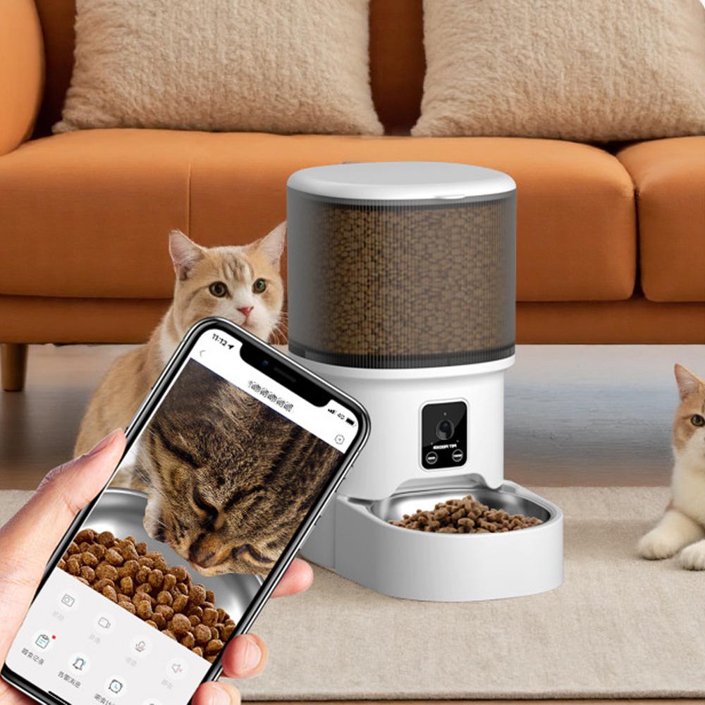 4 л WIFI Кнопка Автоматическая Кормушка для Кошек Интеллектуальная Кормушка для Домашних Животных Кошек и Собак Умный Диспенсер для Корма для Домашних Животных Кошек Кормушка для Домашних Животных(Нет вилки 5В 1А)