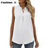 Женская весенне-летняя новая однотонная шифоновая рубашка, свободный пуловер с v-образным вырезом, топы без рукавов