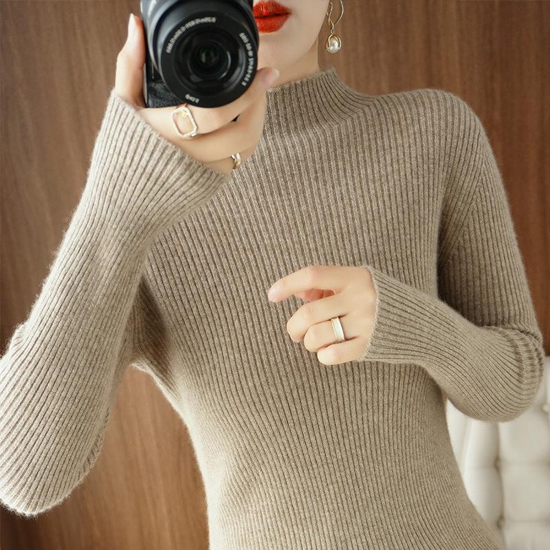 INDFS Женская мода Повседневный Осень Зима Однотонный Принт Длинный Рукав Полуводолазка Свитера