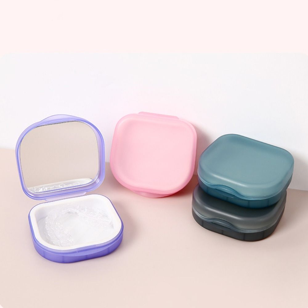 Portable Braces Box With Mirror Mouthguard Case Travel Denture Storage Box
