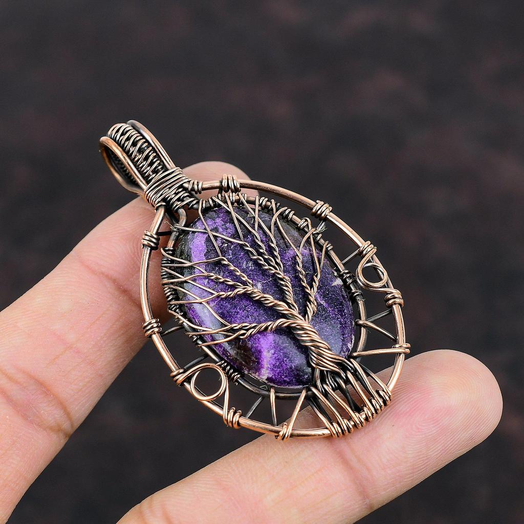 Tree Of Life Purpurite Pendant Copper Wire Wrapped Pendant Natural Gemstone Pendant Copper Designer Jewelry Handmade Pendant Engagement Gift