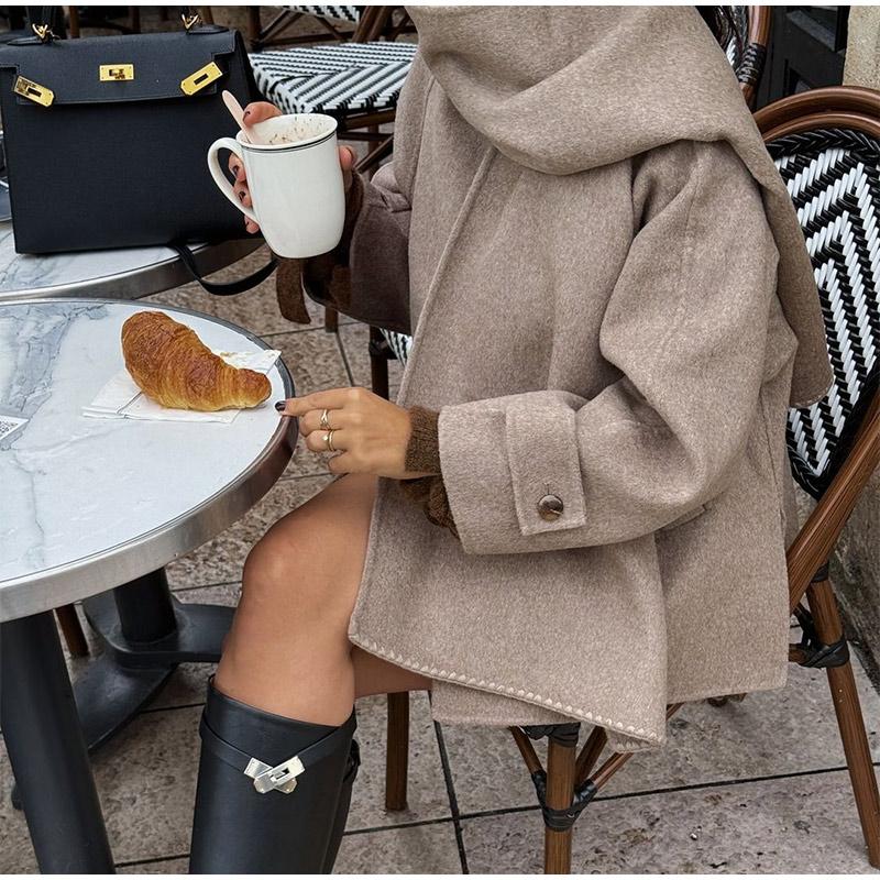 Элегантный воротник-шарф Короткие куртки женские повседневные свободные однотонные однобортные куртки женские осенне-зимние шикарные высокие верхние одежды