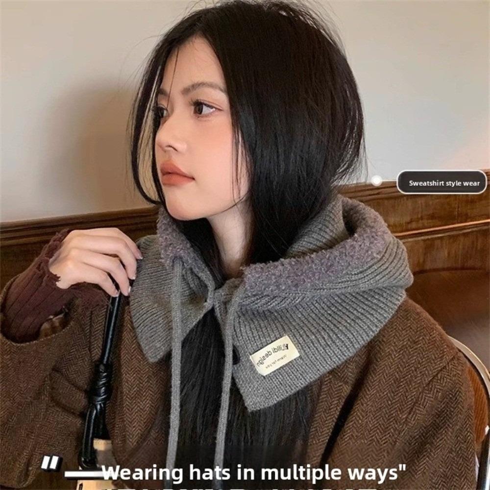 Плюшевая вязаная шапка с защитой шеи, шапка на шнуровке, новый капюшон-шарф, осень-зима