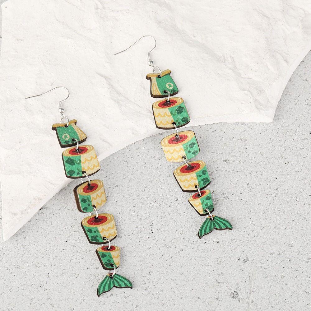 5Pairs Hook Piercing Salmon Fish Earrings Multi Segment Beach Drop Earrings Girls