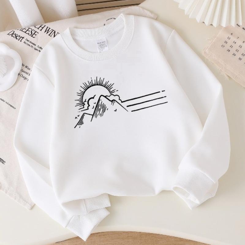 Kids Crewneck Sweatshirt, Sun Mountain Cloud Skyline Graphic Print, Soft Comfort Pullover