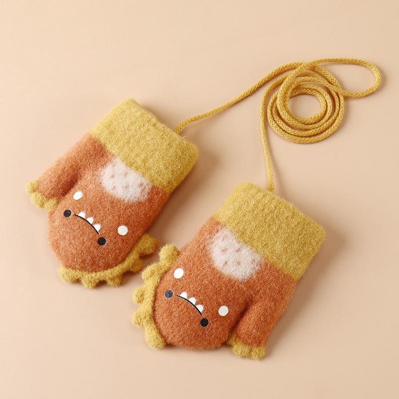 Cartoon Dinosaur Baby Gloves Warm Autumn Winter Kids Girl Boy Full Finger Gloves Knitted Thick Outdoor Children Toddler Mittens