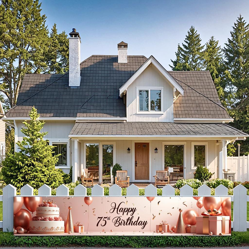 Happy Birthday 75th Banner Red Balloon Birthday Party Decoration Photography Background Props Birthday Cake Backdrop Supplies
