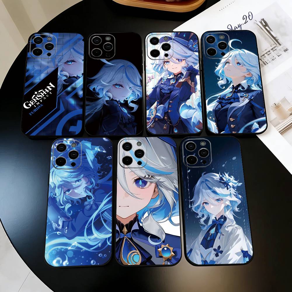 Genshin Impact Фурина Чехол для телефона для iPhone 17,16,15,14,13,12,11 Plus,Pro Max,XS,Мягкий силиконовый черный чехол