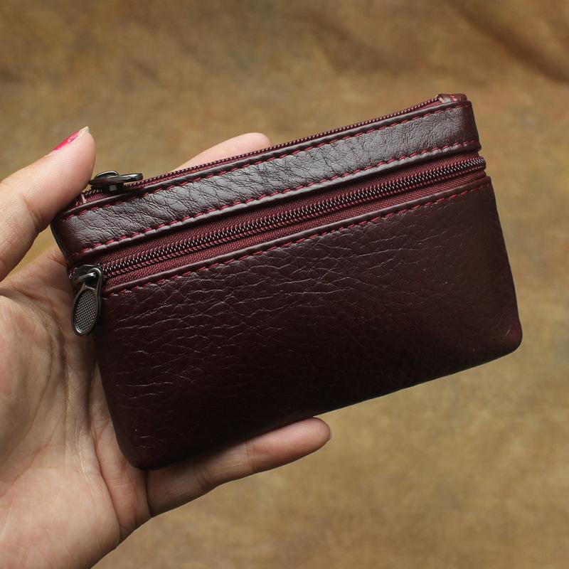 Натуральная кожа Ретро кошелек для монет Держатель для карт Маленький кошелек на молнии Женский мешочек для денег Мужской мешочек для монет