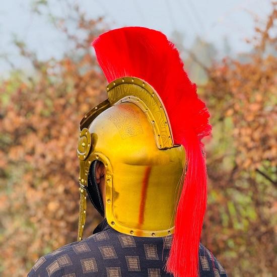 Roman Centurion  Brass Plated Gladiator  with Red  Medieval Armor Helmet Collectible Warrior Costume