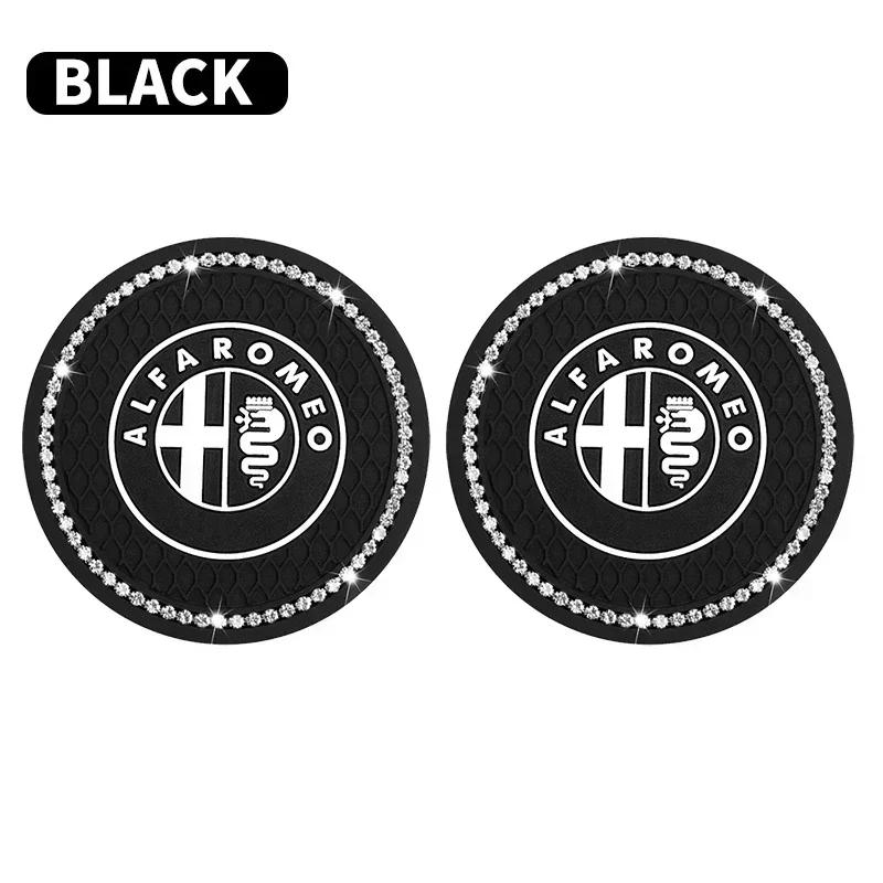 SVBKD1 1/2pcs Car Styling Diamond Car Coaster Water Cup Anti-slip Pad Mat For Alfa Romeo 159 Giulietta Giulia 147 Mito 156 166 Stelvio