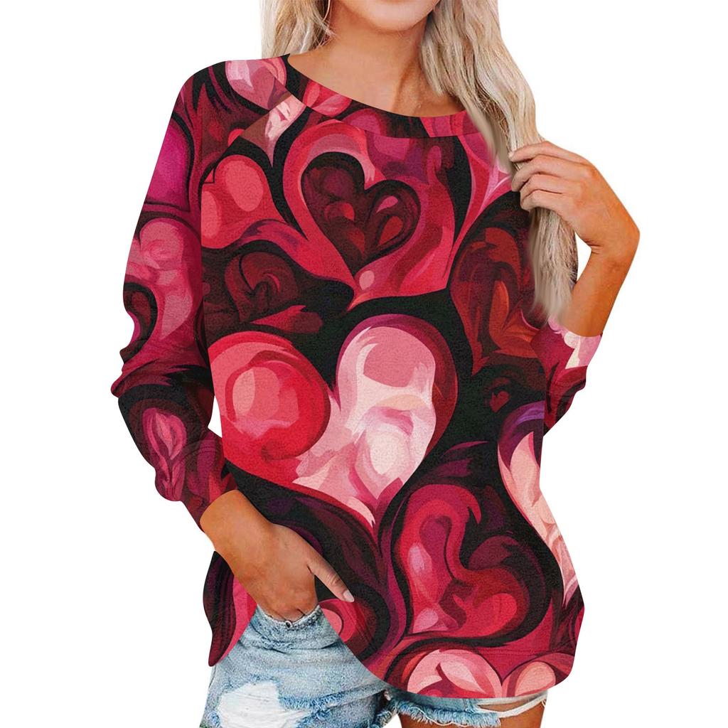 Женский модный пуловер с круглым вырезом и длинными рукавами, с принтом ко Дню святого Валентина, повседневный