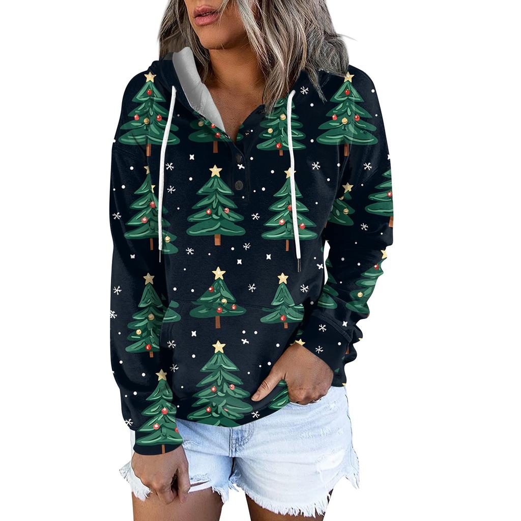 Женские повседневные модные принты с длинным рукавом на пуговицах пуловеры с капюшоном толстовки
