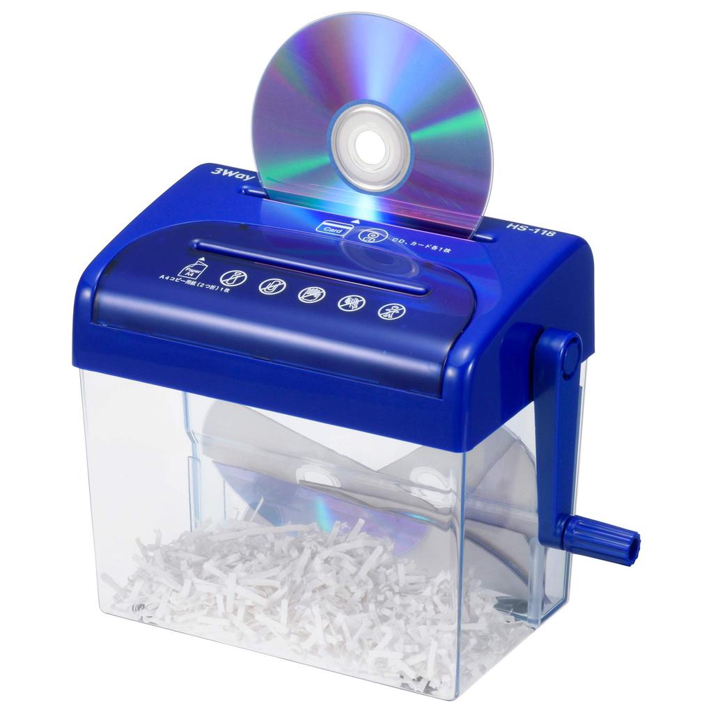 Ohm Electric HS-118-A 3-Way Hand Cross-Cut Shredder (Capacity: Approximately 2.5L for Paper, Blue)