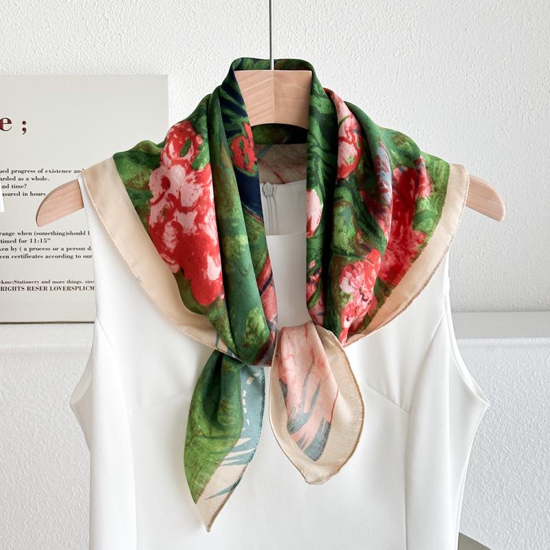 Women's French Red Cotton Silk Blend Scarf – 70CM Neck and Headscarf, Spring/Autumn Fashion Accessory