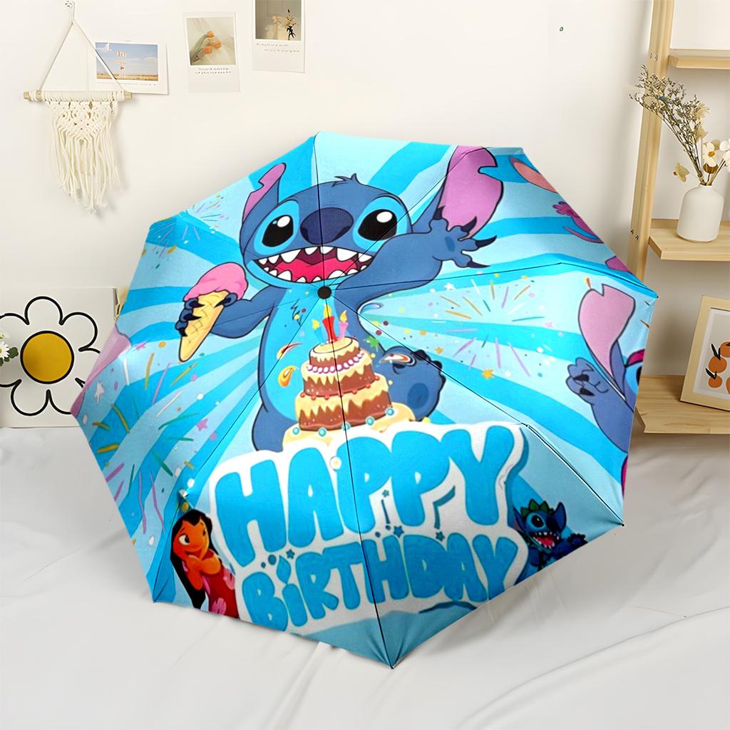 Stitch Birthday Party Outdoor Automatic Umbrella Folding Umbrella with 8 Ribs Compact Design for Outdoor Daily Use Fashionable Accessory