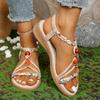 Fashion Fashion Beaded Bohemian Sandals for Women 2025 Summer Printing Braided Slip On Rome Shoes Woman Outdoor Non Slip Beach Sandalias