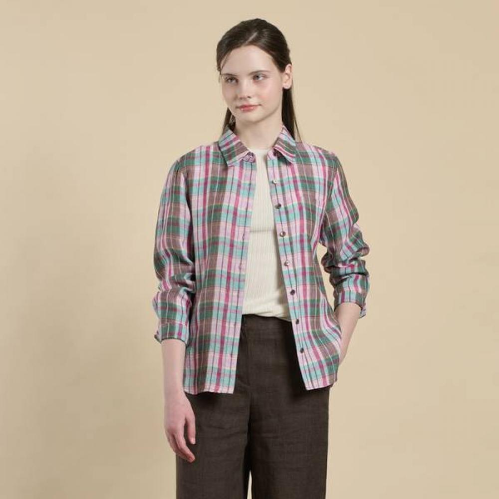 BCBG Льняная клетчатая блузка с одним карманом B6m3b405