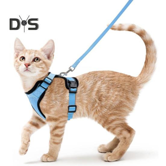 Кошачья шлейка и поводок для прогулок, регулируемый, устойчивый к побегу, жилет для котят, шлейка со светоотражающими полосками для котят средних и больших размеров