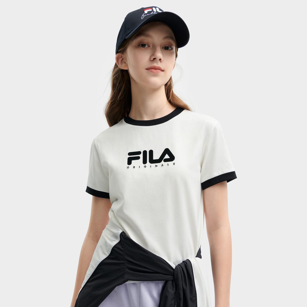 Fila Женская футболка-пуловер с круглым вырезом и принтом логотипа-буквы Облачно-белый F11W429113FWT