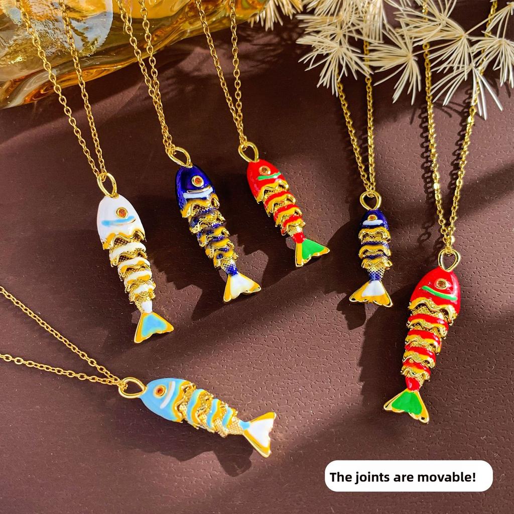 Ожерелье Подвижная Рыба Ожерелье Эмаль Национальный Стиль Продвинутое Чувство Не Выцветает Цепочка на Ключицу