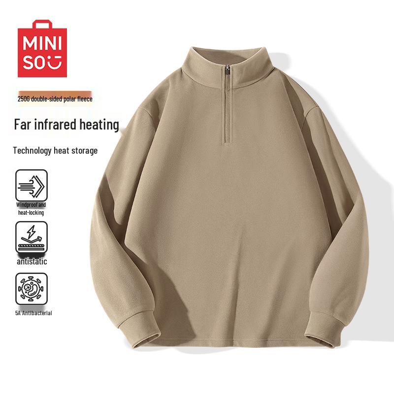 MINISO Мужская термофутболка с флисовой подкладкой, воротником-стойкой и молнией на половину длины