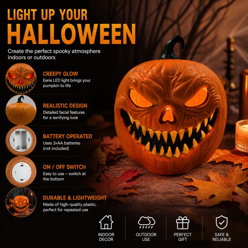 Halloween Decoration Sound-Activated Glowing Pumpkin Light with Scary Sound Effects Electronic Toy for Bar Scene Props