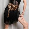 Leopard Print Hip Wrap Scarf Skirt Stretchy Asymmetrical Tassel Latin Tango Dance Ballroom Short Skirt Women‘s Dance Dresses