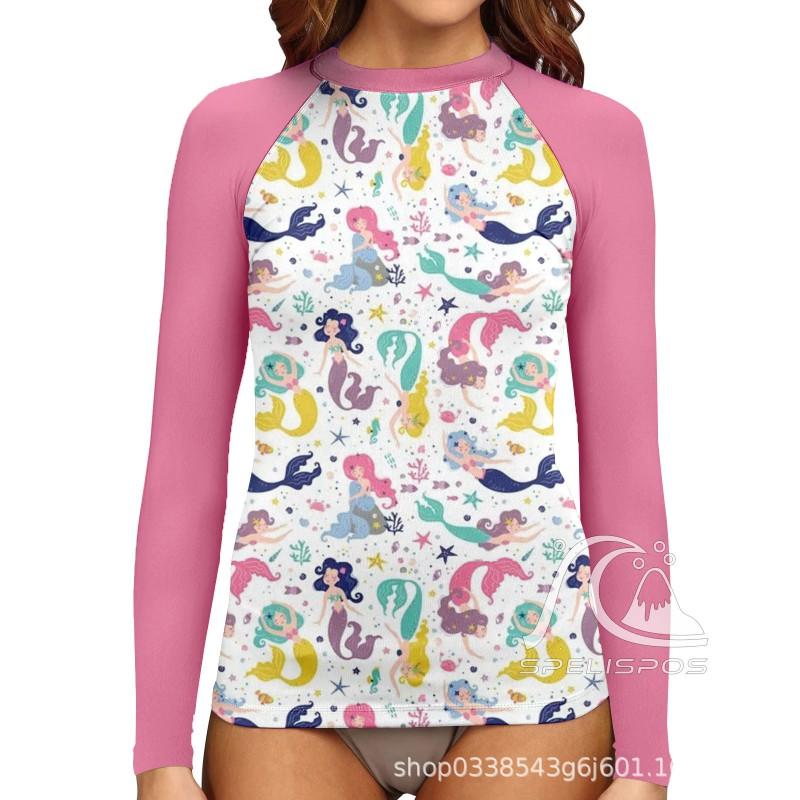 Womens Quick-Dry Rash Guard Surfing Diving Swimming UV Protection Printed Spandex Lycra Top