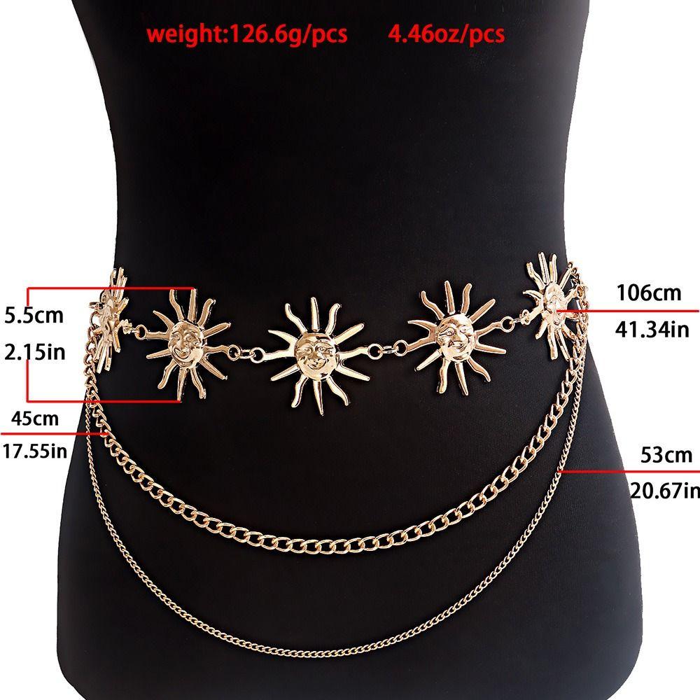 Fashion Hip Hop Metal Womans Layered Belt Sun Waistband Punk Waist Chain Dress Cummerbands