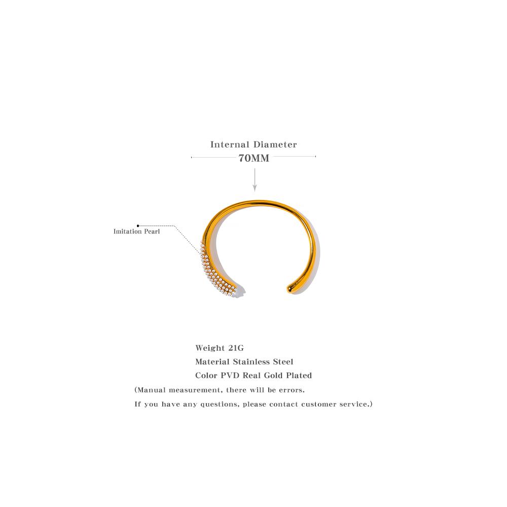 Yhpup Elegant Imitation Pearls Geometric Stainless Steel 18K Gold Color Cuff Bracelet Bangle Personalized Texture Jewelry Gift
