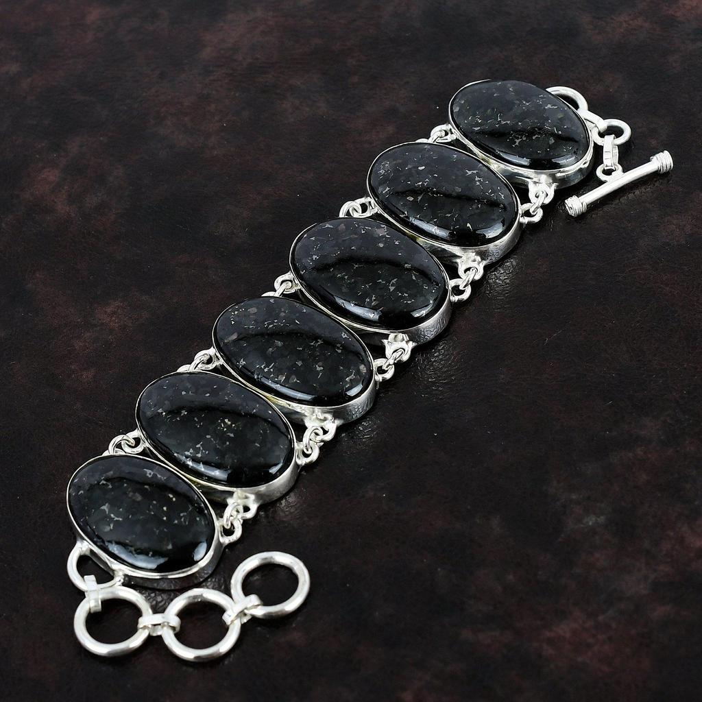 Браслет из нууммита Браслет ручной работы из драгоценных камней Браслет из стерлингового серебра 925 пробы Регулируемый браслет-цепочка Подарок на помолвку Дизайнерские серебряные украшения