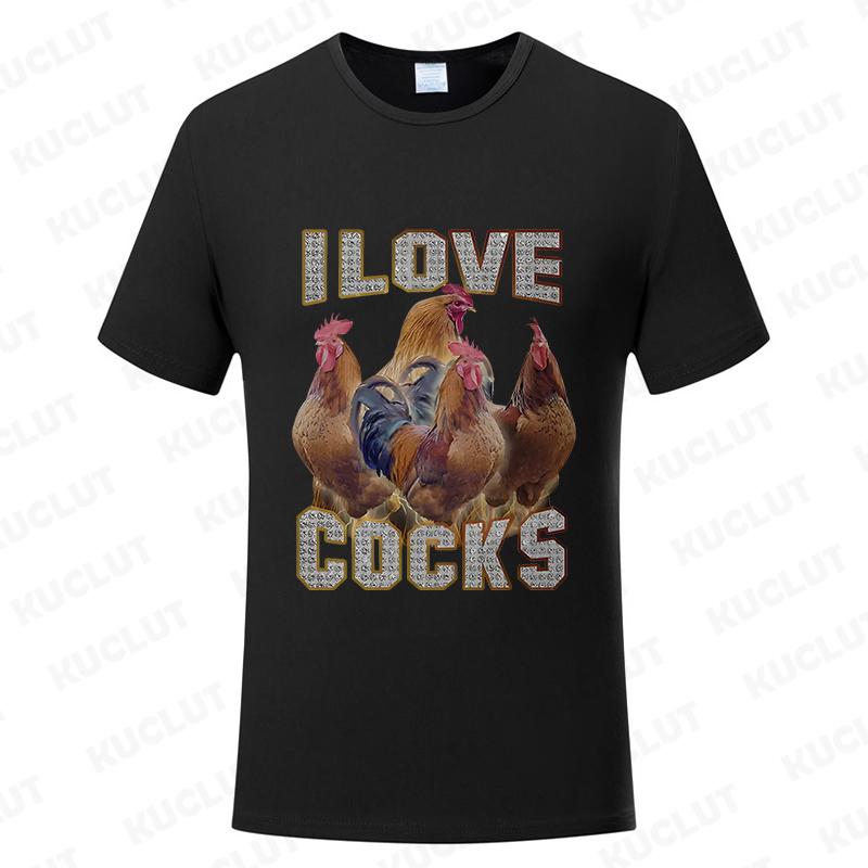 I Love Cocks Funny Roosters Meme T-shirt Chicken Enthusiast Short Sleeve T-shirt Men Women's Summer T-shirt Street Clothing
