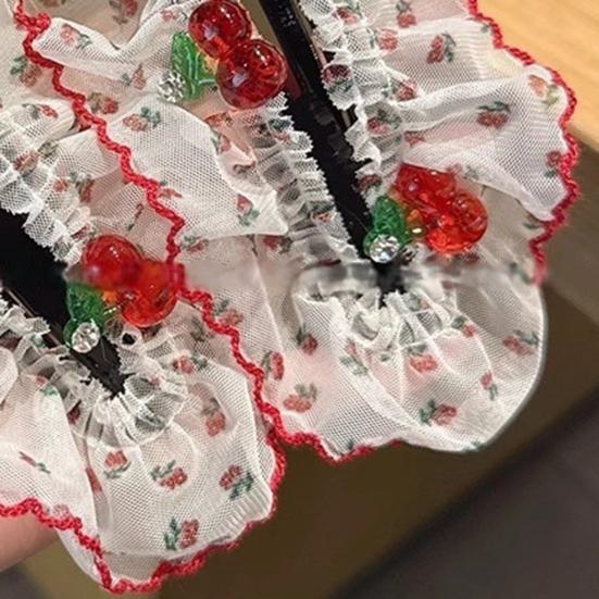 Hair Pin Strong Clamping Force Transparent Mesh Lace Clip with Cherry Decoration Half-Tied