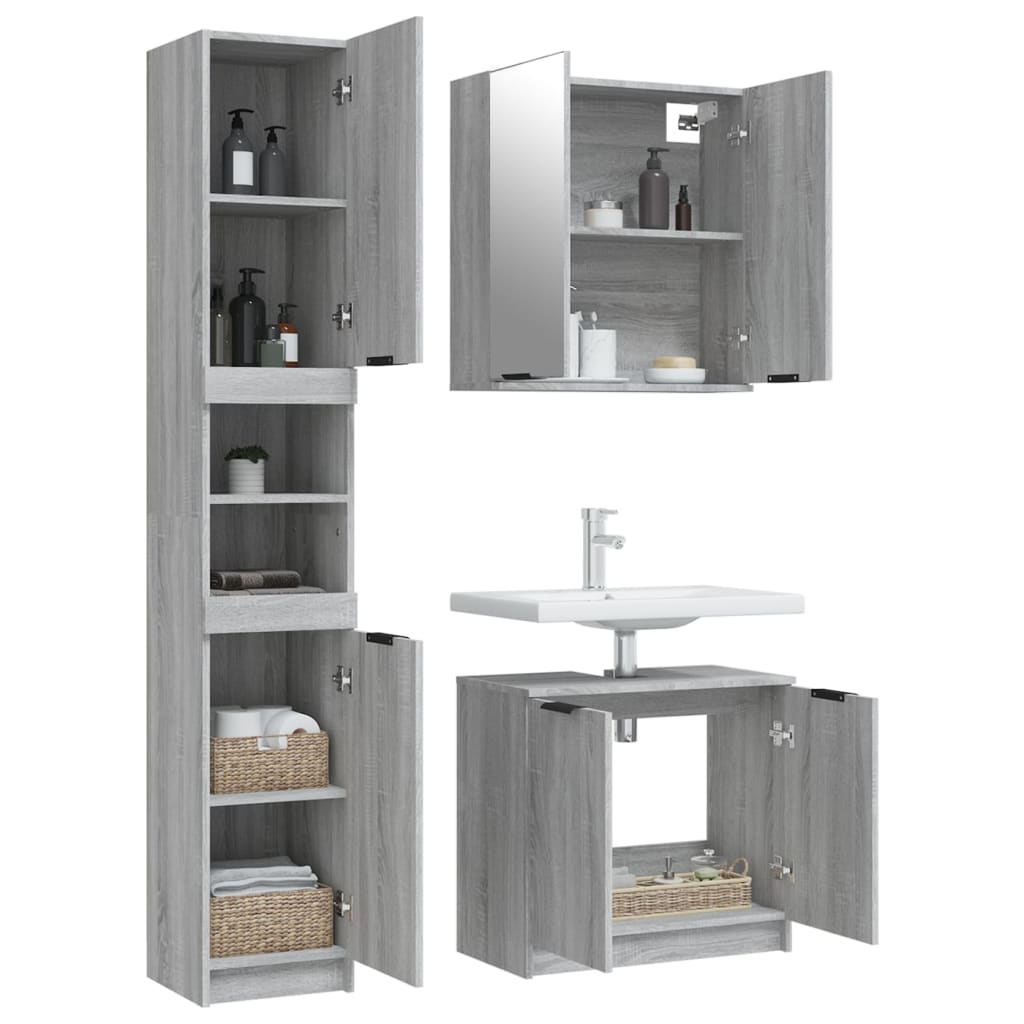 3 Piece Bathroom Furniture Set Grey Sonoma Particleboard