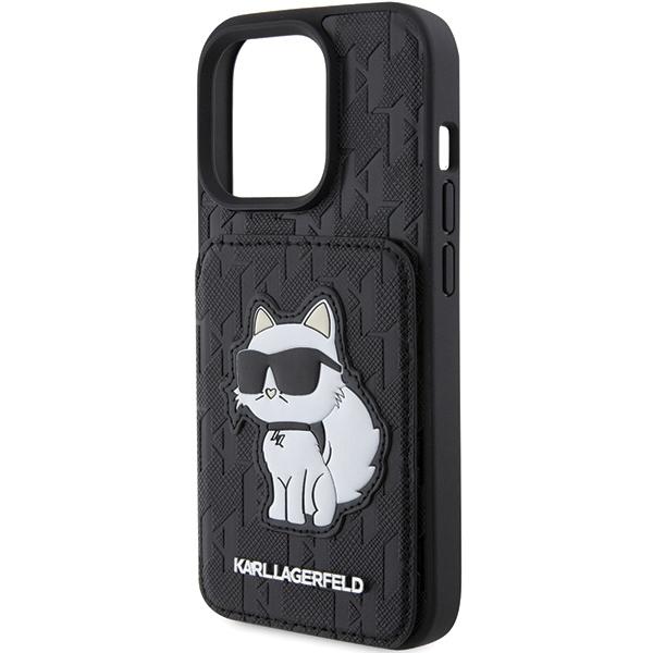 Karl Lagerfeld Klhcp15Lsakcnsck Iphone 15 Pro 6.1 Czarny/Black Hardcase Saffiano Przegródki Na Karty I Podstawka Monogram Choupette