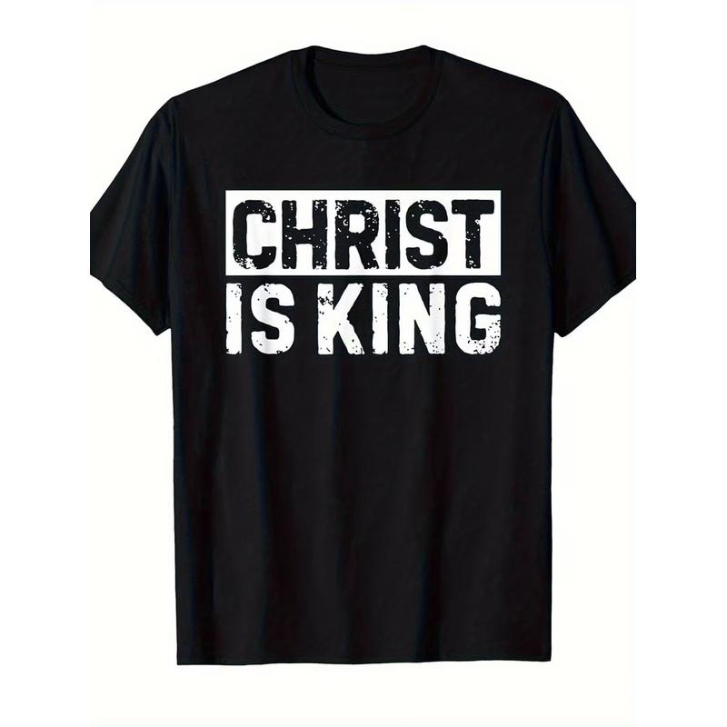 Men's & Women's Christ Is King T-Shirt - Distressed White CHRIST IS KING Print Retro Christian Apparel, Loose Fit Short Sleeve Church Wear,