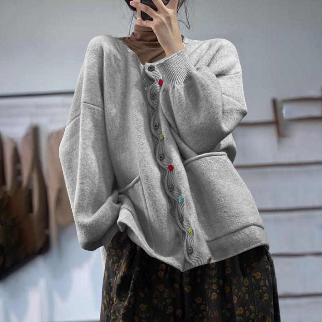 Женские свитера на пуговицах с длинным рукавом, вязаные пальто с карманами