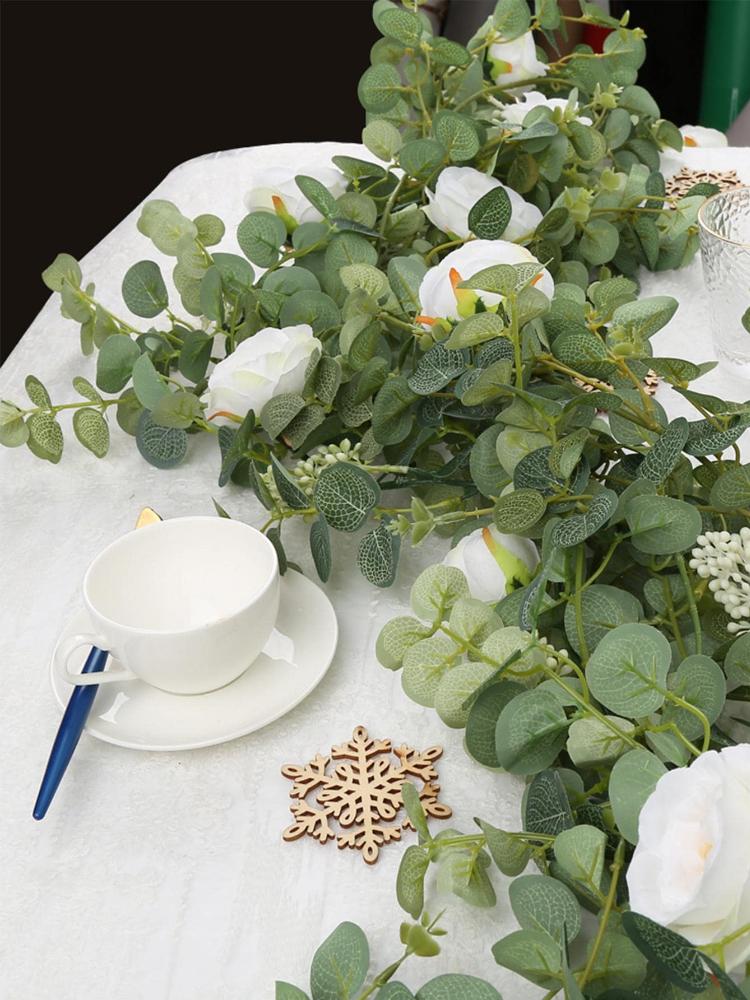 1,8 м искусственный эвкалипт с гирляндой из камелий, свисающая лоза для домашнего сада, свадебного декора, настенного декора